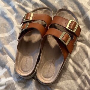 Madden Girl Tan Sandals with Gold Accents